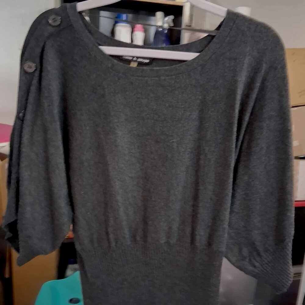 Cable & Gauge Grey Dolman Mid-Length Sleeve Sweater, SIZE SMALL